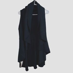 LOOK BY M New York Navy Blue Shawl Vest One Size Waterfall Drape Open Lagenlook
